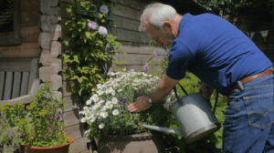 Richard Jackson feeding his plants
