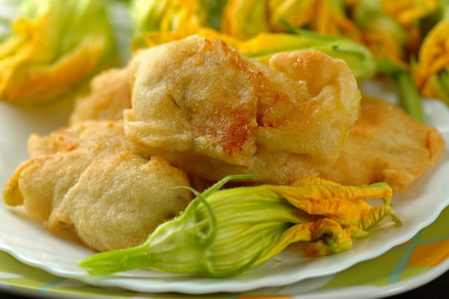 Deep fried courgette flowers