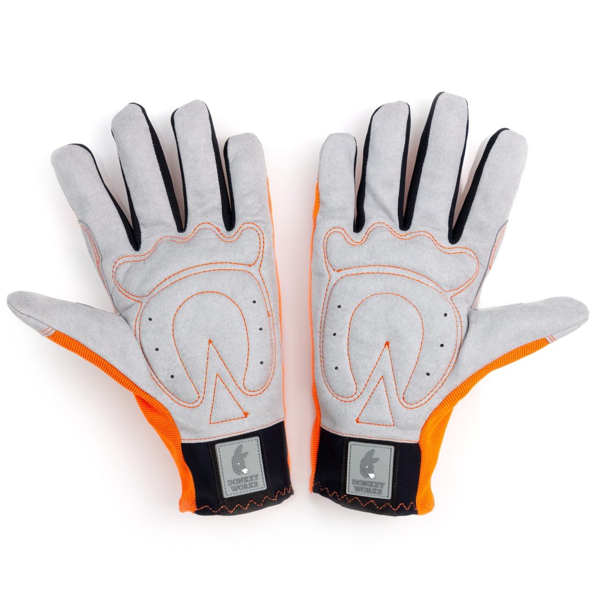 pair orange donkey gardening gloves palms