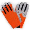 pair orange donkey gardening gloves back and palm