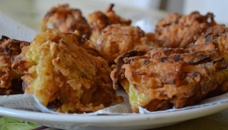 Onion bhajees ready to eat
