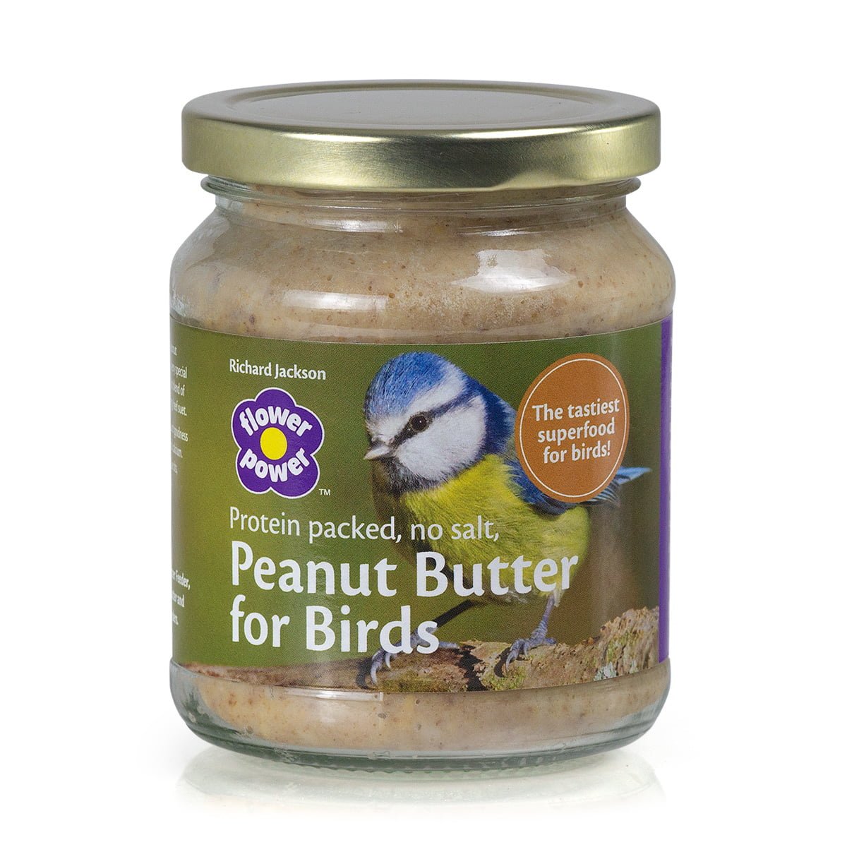 A jar of Richard Jackson peanut butter bird food