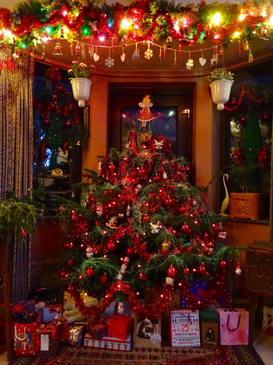 decorated tree in dining room