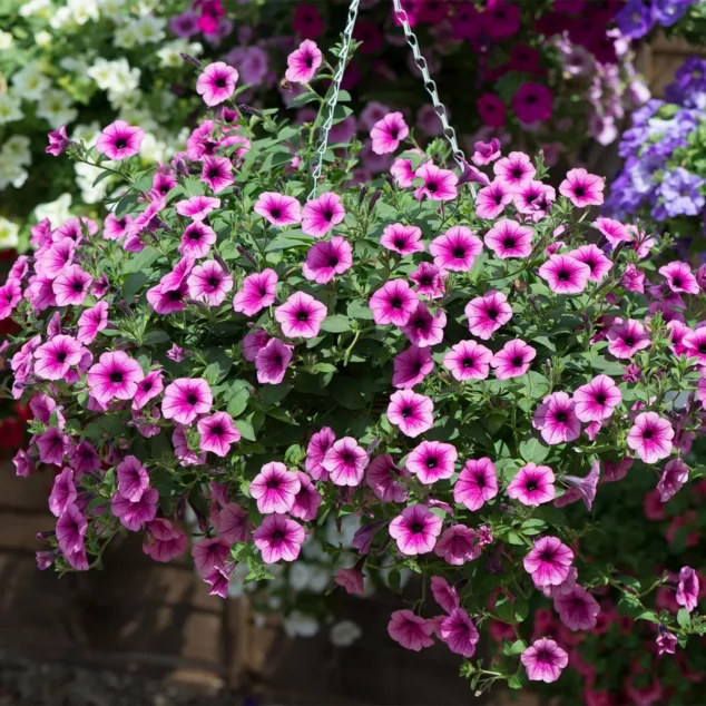 Surfinia Petunia Pink Vein hanging basket