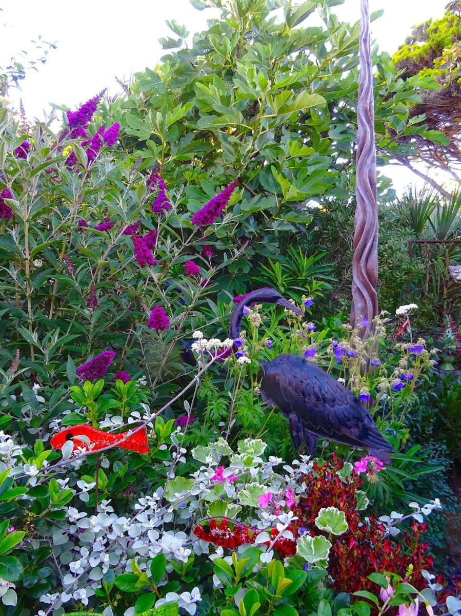 Heron sculpture at Driftwood Garden