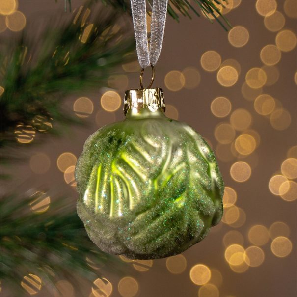 Fun Food Brussel Sprout Glitter shaped bauble