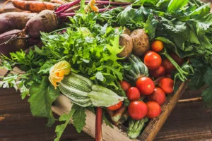 Home grown vegetables and salad