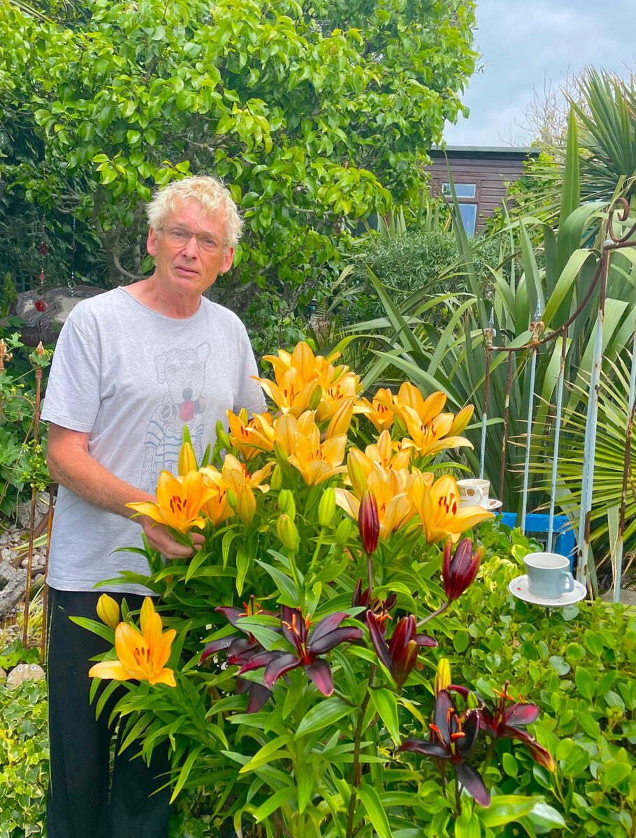 Geoff and his lilies at Driftwood