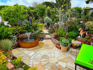The corten steel patio at Driftwood by sea
