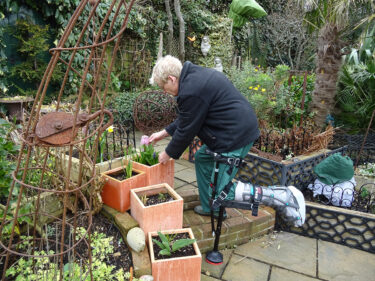 Geoff Stonebanks gardening after tearing his achilles tendon in 2020
