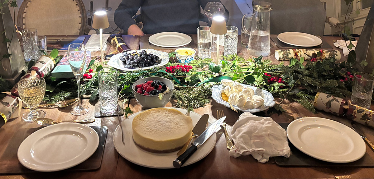 Debi Holland's Christmas table with a foliage table-runner