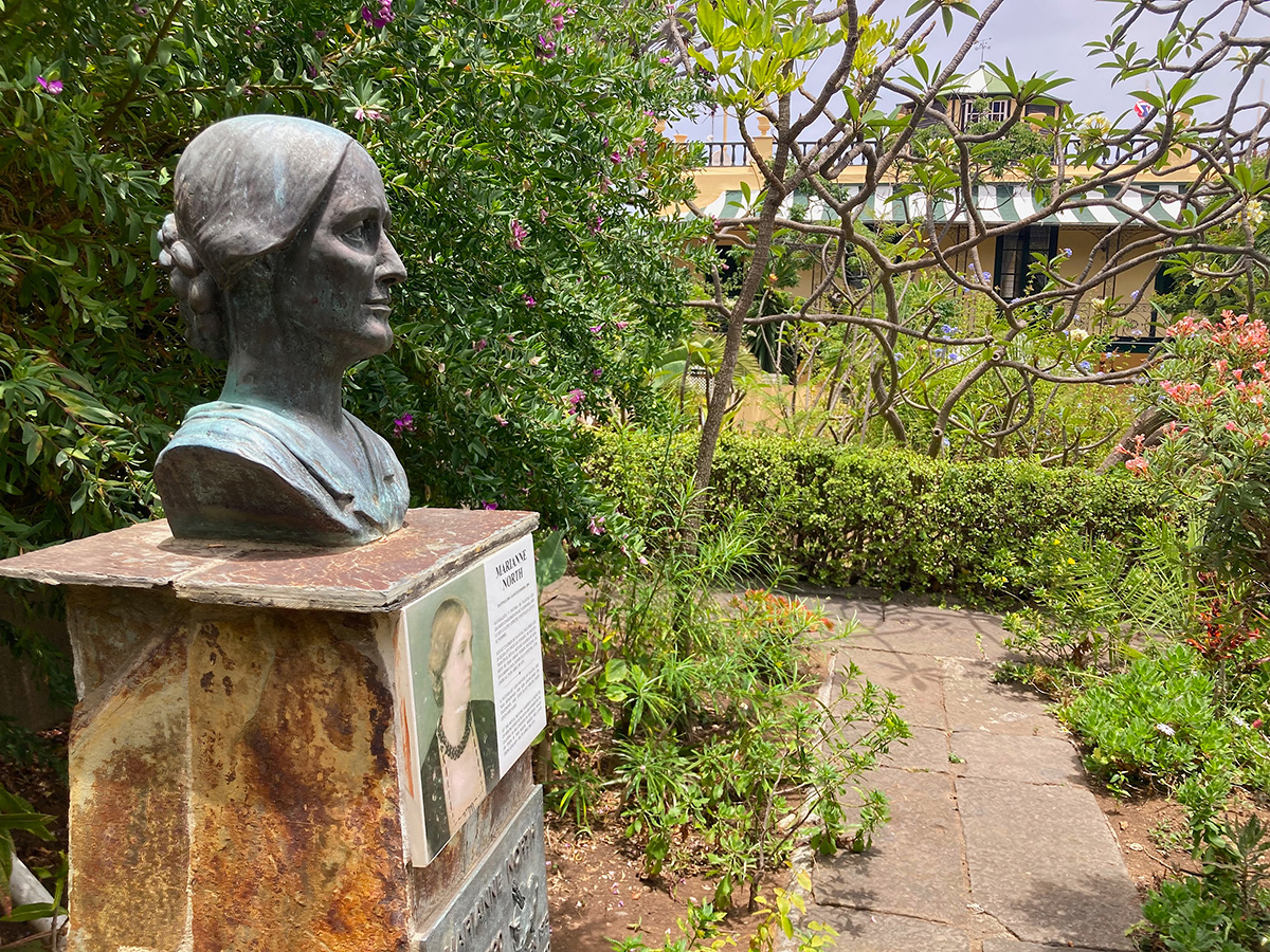 A bust of Marianne North at Sitio Litre Garden in Tenerife